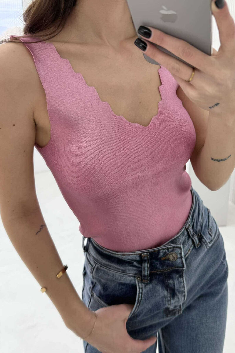 V NECK ONE COLOR WOMEN TANK TOP PINK/ROZE - 4