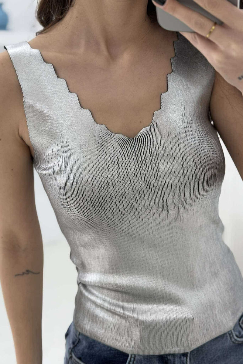 V NECK ONE COLOR WOMEN TANK TOP SILVER/ARGJEND - 3