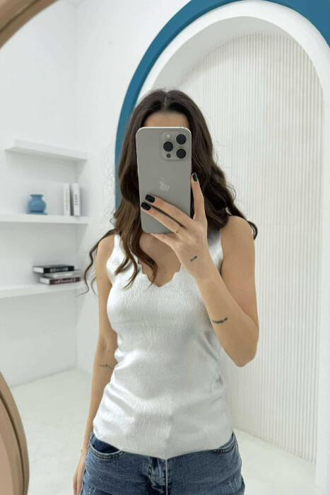 V NECK ONE COLOR WOMEN TANK TOP WHITE-E BARDHE - 4