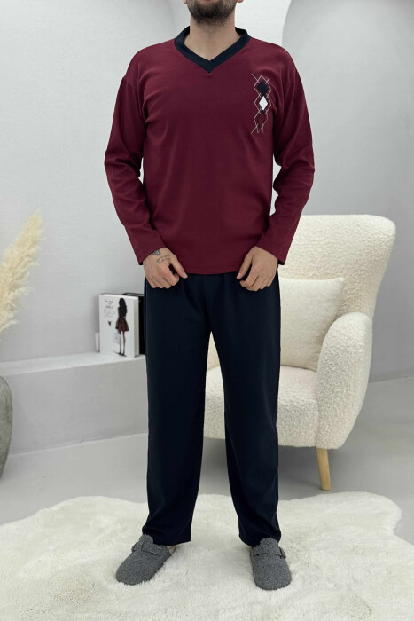 V NECK RHOMBUS LOGO SWEATSHIRT+SWEATPANTS MEN PYJAMAS BURGUNDY/VISHNJE 