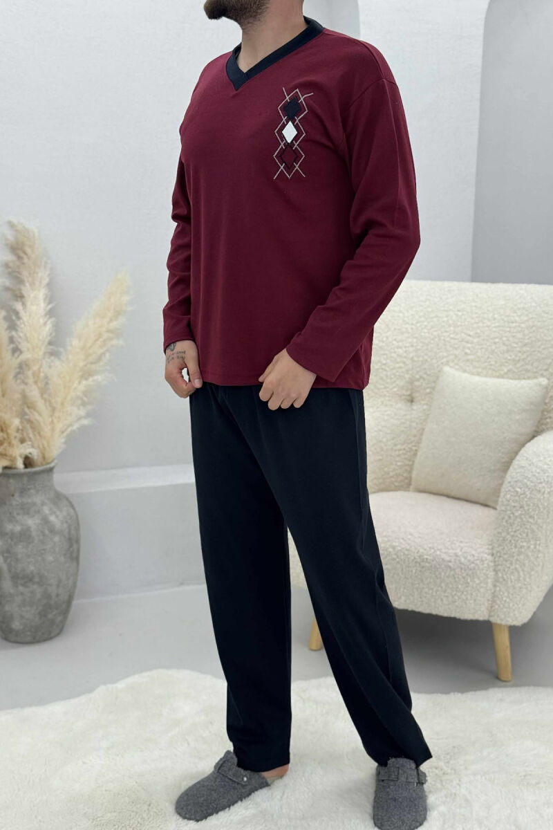 V NECK RHOMBUS LOGO SWEATSHIRT+SWEATPANTS MEN PYJAMAS BURGUNDY/VISHNJE - 3