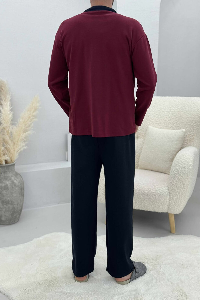 V NECK RHOMBUS LOGO SWEATSHIRT+SWEATPANTS MEN PYJAMAS BURGUNDY/VISHNJE - 4