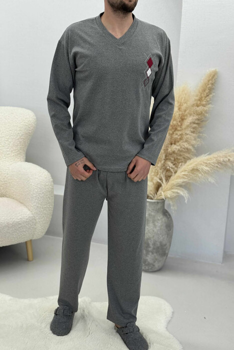 V NECK RHOMBUS LOGO SWEATSHIRT+SWEATPANTS MEN PYJAMAS GREY/GRI - 1
