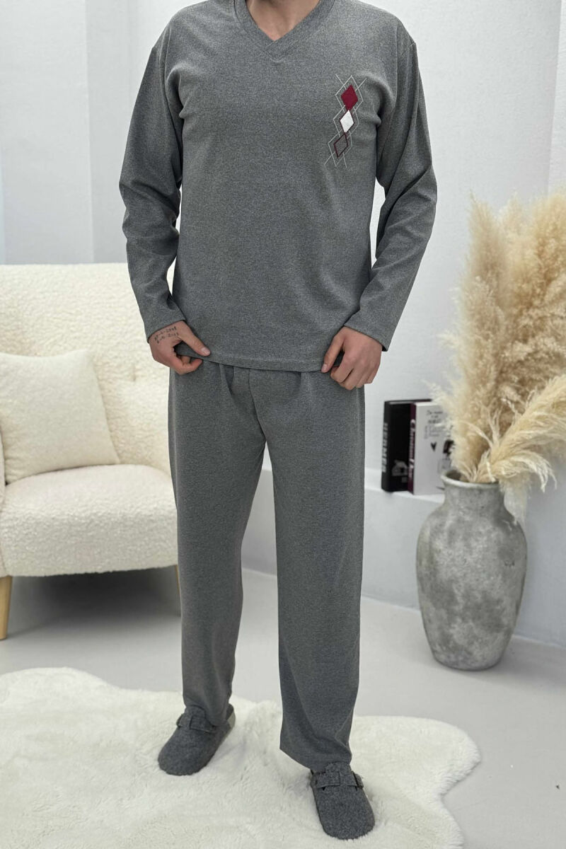 V NECK RHOMBUS LOGO SWEATSHIRT+SWEATPANTS MEN PYJAMAS GREY/GRI - 2