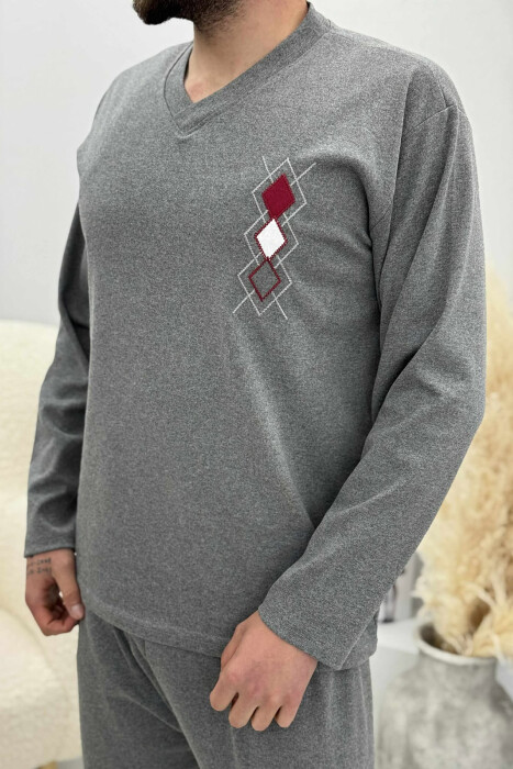V NECK RHOMBUS LOGO SWEATSHIRT+SWEATPANTS MEN PYJAMAS GREY/GRI - 3