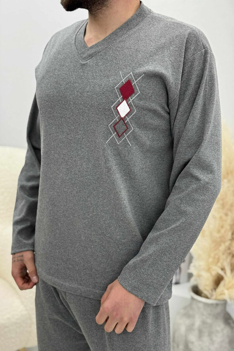 V NECK RHOMBUS LOGO SWEATSHIRT+SWEATPANTS MEN PYJAMAS GREY/GRI - 3