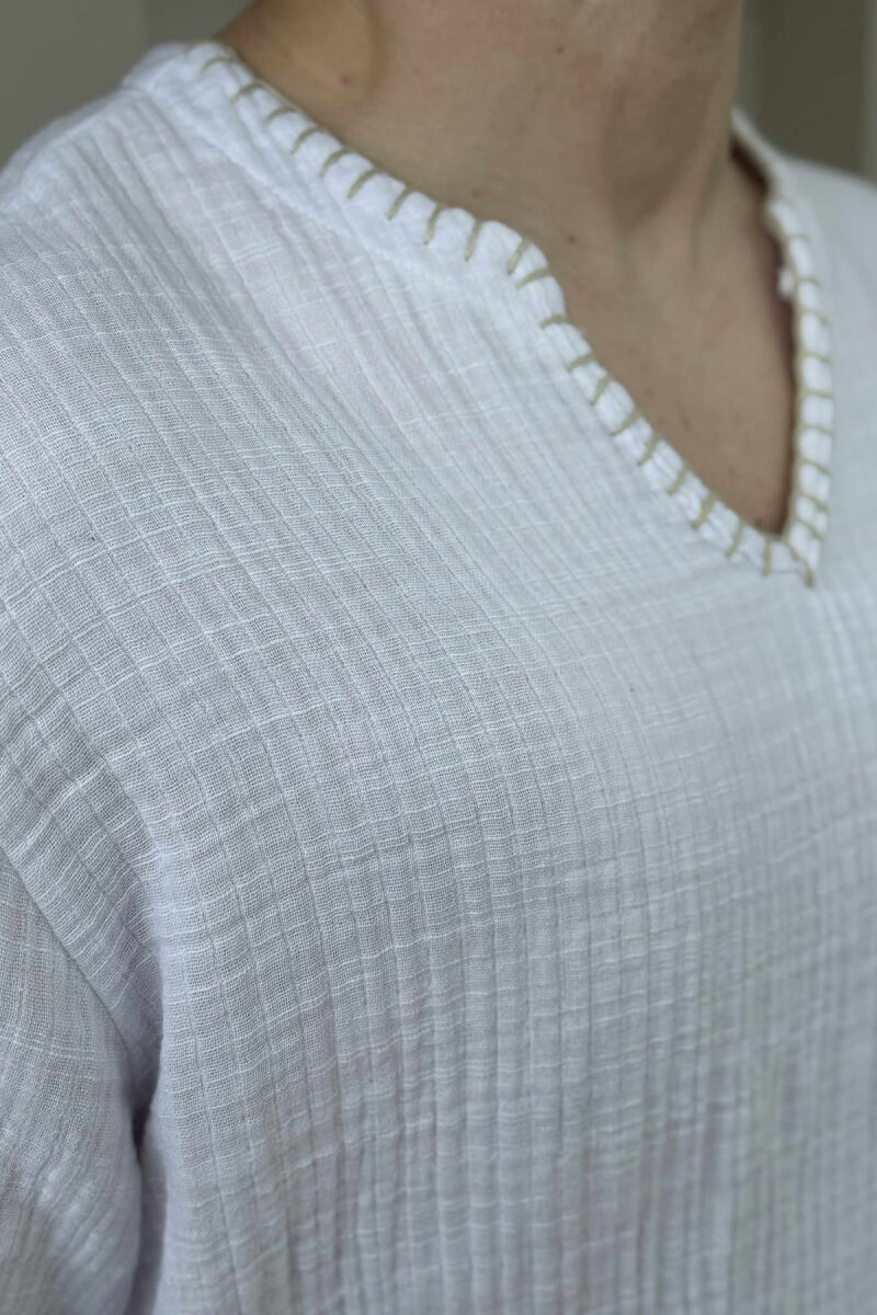 V NECK SIMPLE MEN SHIRT WHITE-E BARDHE - 3