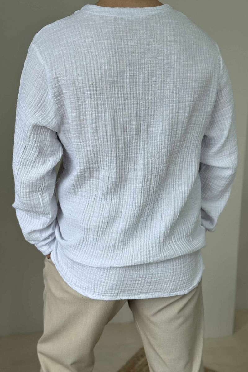 V NECK SIMPLE MEN SHIRT WHITE-E BARDHE - 5