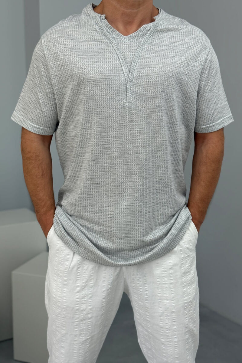 V NECK SIMPLE MEN T-SHIRT LIGHT GREY/GZ - 2