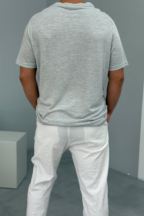 V NECK SIMPLE MEN T-SHIRT LIGHT GREY/GZ - 3