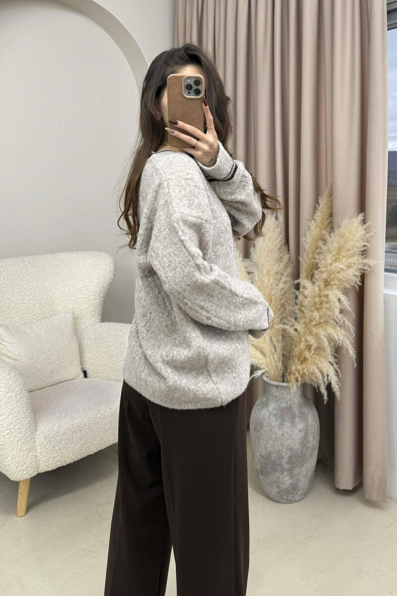 V NECK SIMPLE WOMEN SWEATER BEIGE/BEZHE - 3