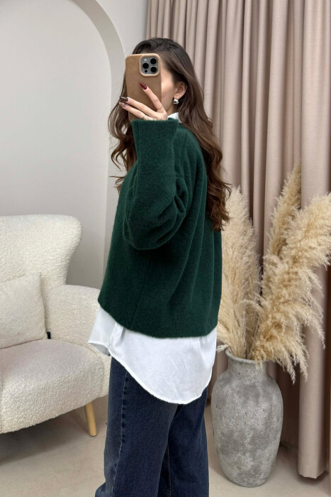 V NECK SLEEVE BUTTONS WOMEN SWEATER GREEN/JESHILE - 4