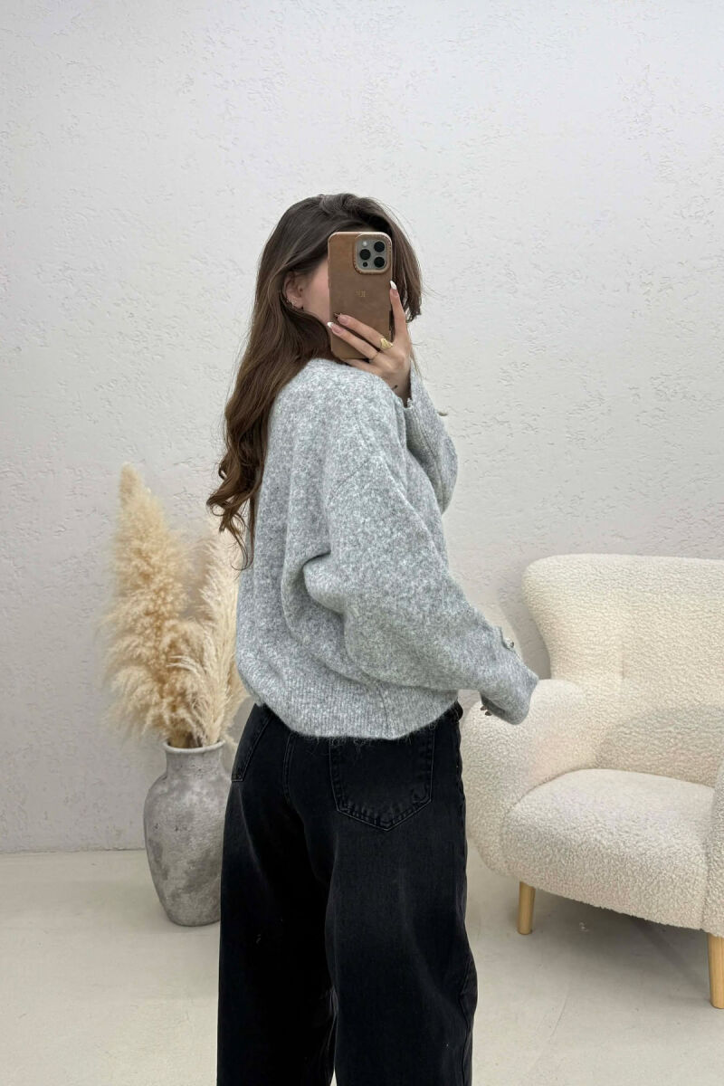 V NECK SLEEVE BUTTONS WOMEN SWEATER GREY/GRI - 3