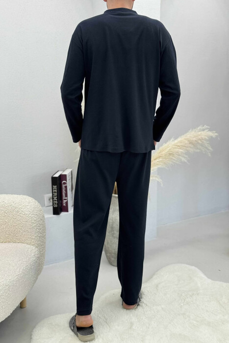 V NECK SMALL LOGO SWEATSHIRT+SWEATPANTS MEN PYJAMAS DARK BLUE/BEE - 4