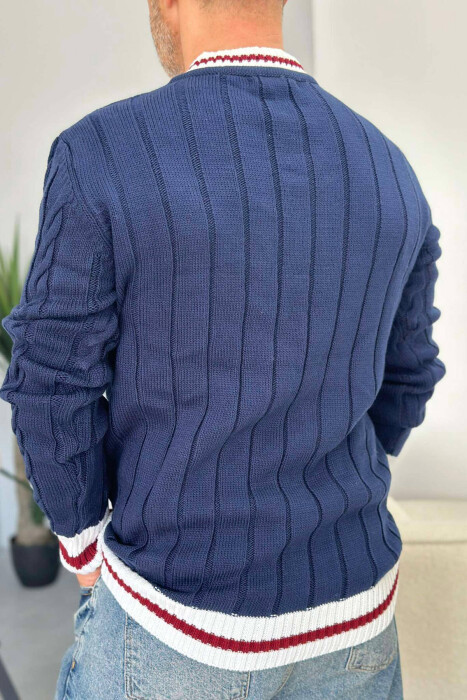 V NECK STAMP MEN SWEATER BLUE/BLU - 3