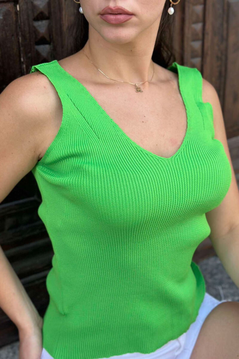 V-NECK STRAPS ONE COLOR WOMAN TOP GREEN/JESHILE - 2