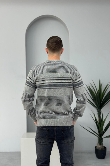 V NECK STRIPES MEN SWEATER GREY/GRI - 4