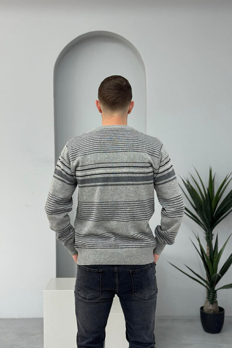 V NECK STRIPES MEN SWEATER GREY/GRI - 4