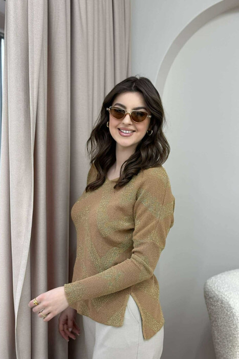 V NECK STRIPES WOMEN SWEATER BEIGE/BEZHE - 3