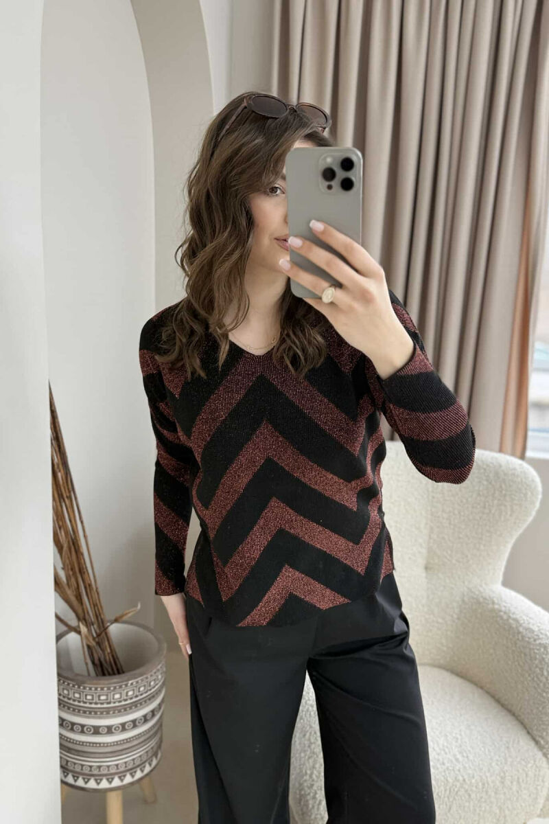 V NECK STRIPES WOMEN SWEATER BLACK/ E ZEZE - 2