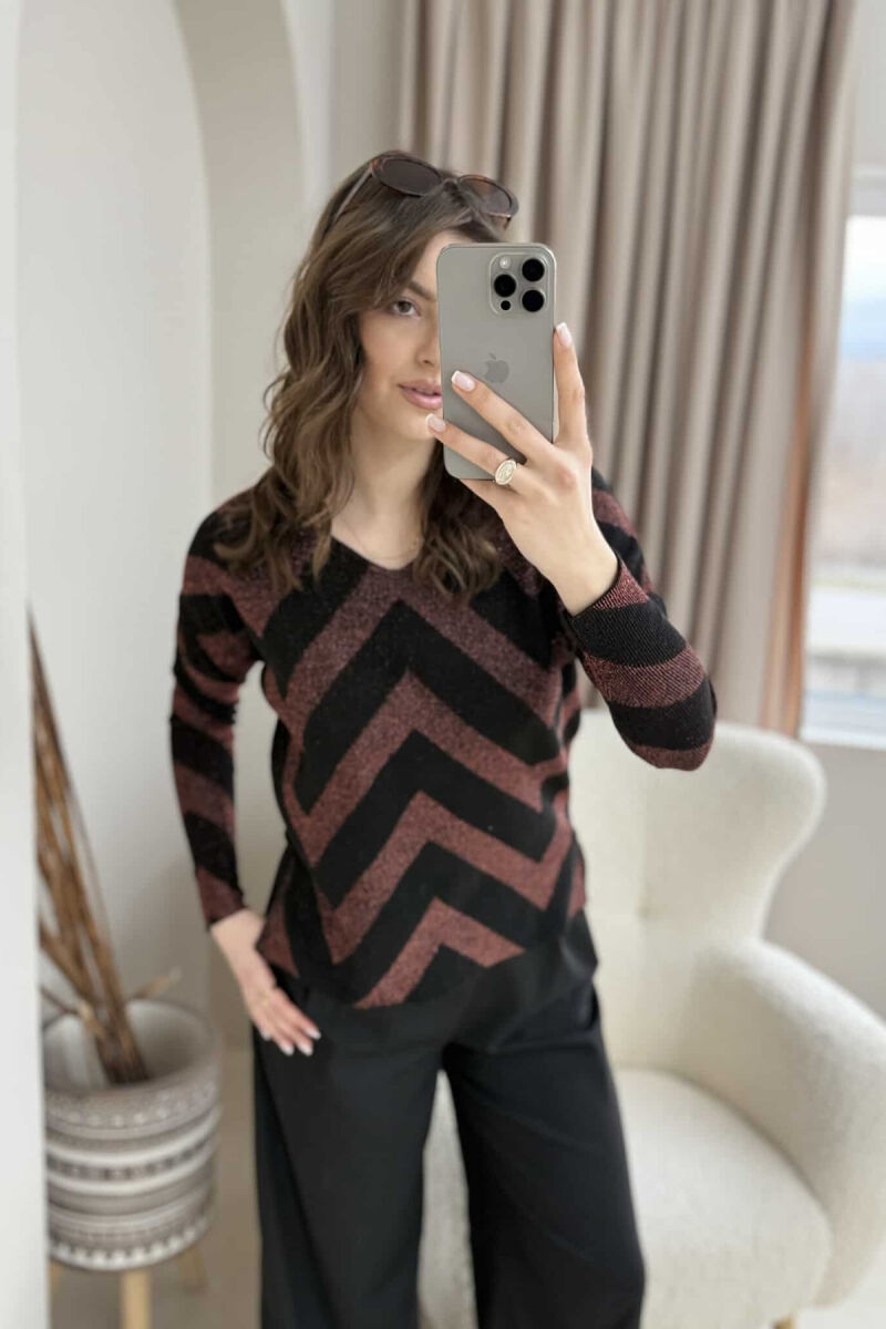V NECK STRIPES WOMEN SWEATER BLACK/ E ZEZE - 4