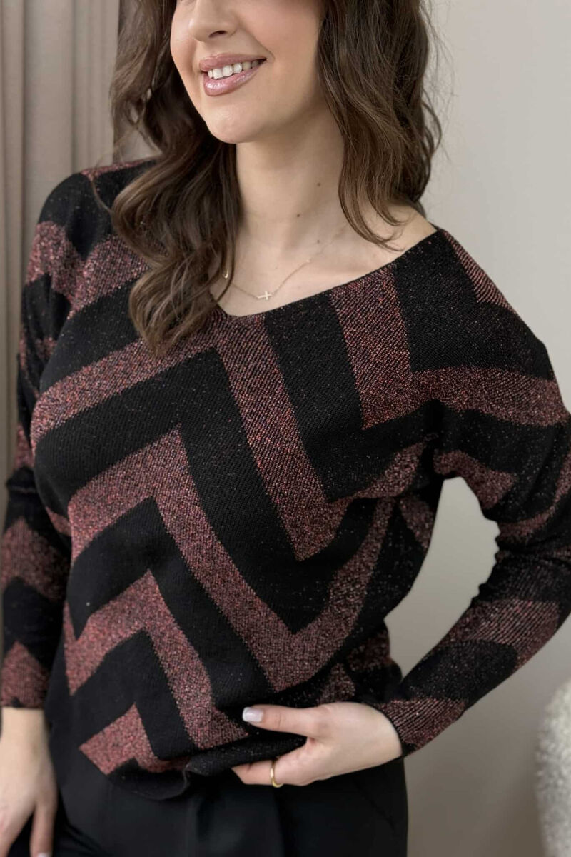 V NECK STRIPES WOMEN SWEATER BLACK/ E ZEZE - 7