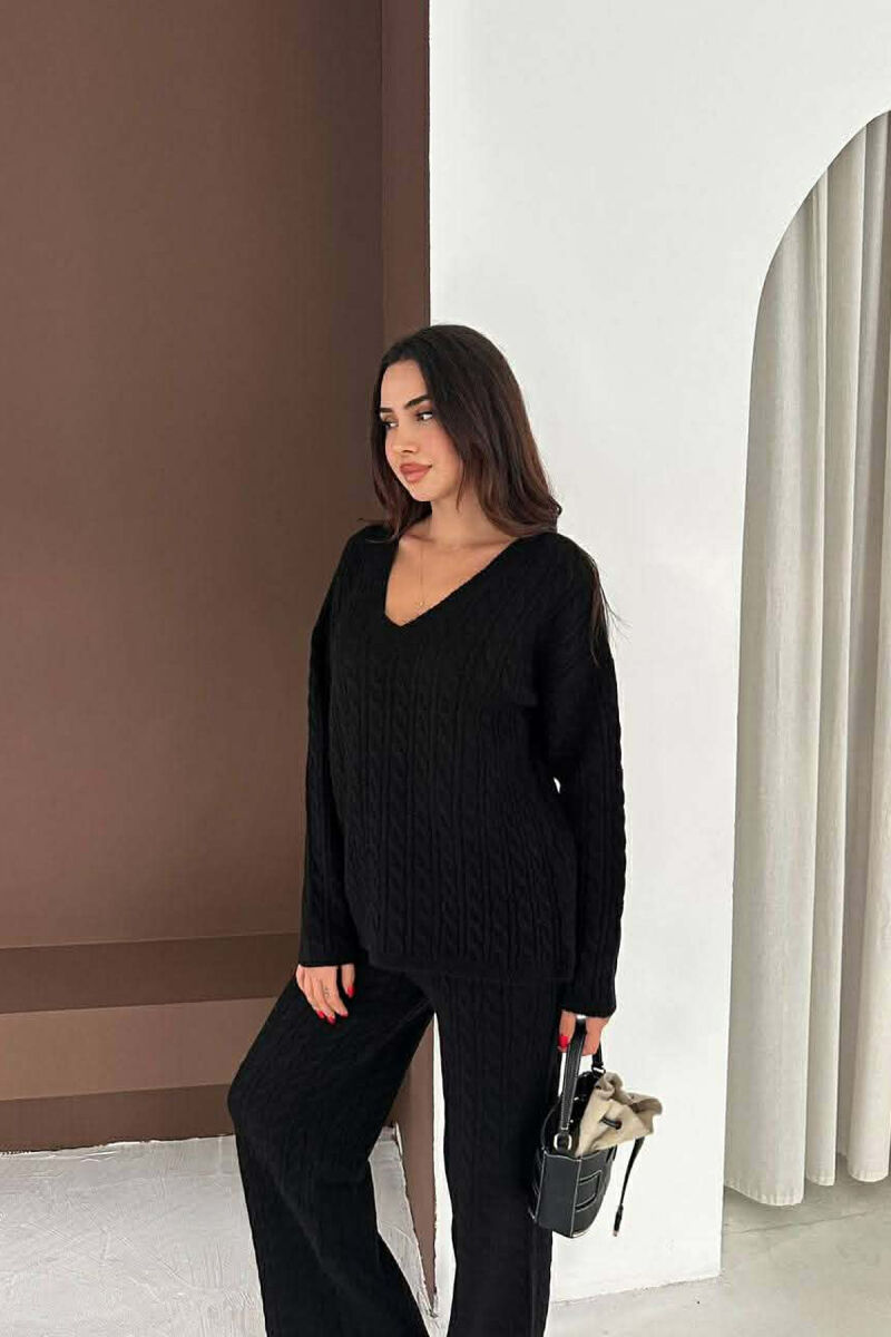 V NECK SWEATER+TROUSERS KNIT WOMEN SET BLACK/ E ZEZE - 2