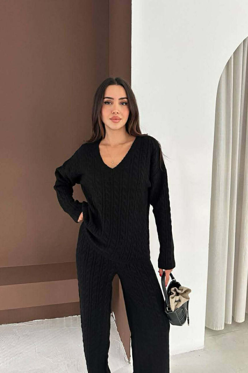 V NECK SWEATER+TROUSERS KNIT WOMEN SET BLACK/ E ZEZE - 3