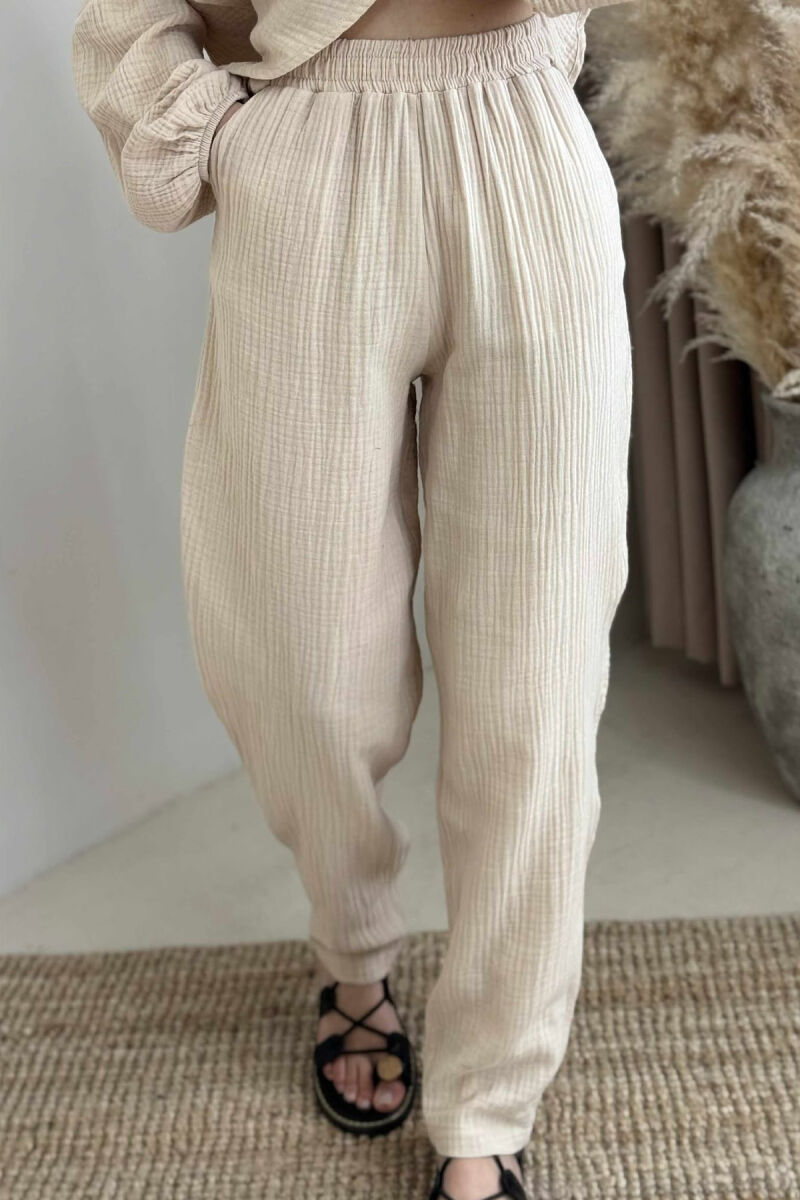 V NECK SWEATSHIRT+TROUSERS WOMEN SET BEIGE/BEZHE - 3