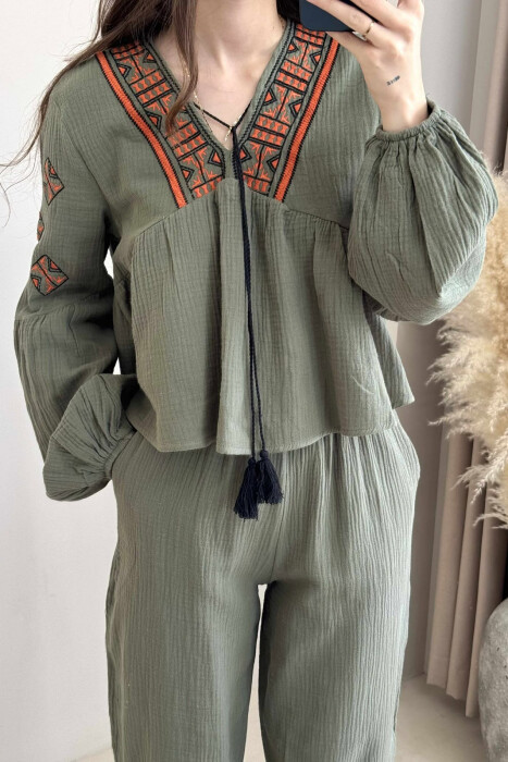 V NECK SWEATSHIRT+TROUSERS WOMEN SET GREEN/JESHILE - 2
