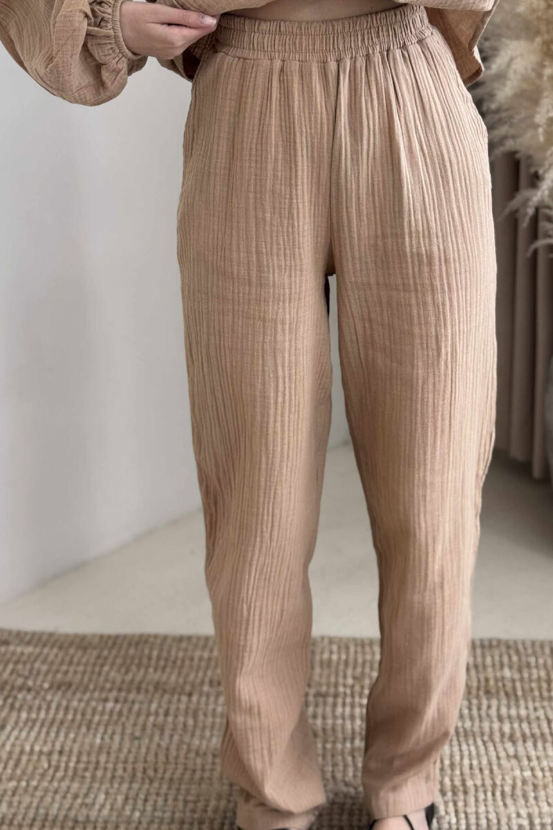 V NECK SWEATSHIRT+TROUSERS WOMEN SET LIGHT BROWN/KAZB - 4