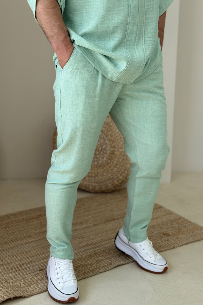 V NECK T-SHIRT+PANTS ONE COLOR MEN SET MINT/MENTE - 3