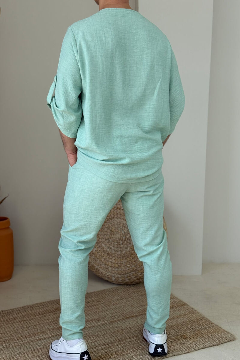 V NECK T-SHIRT+PANTS ONE COLOR MEN SET MINT/MENTE - 4