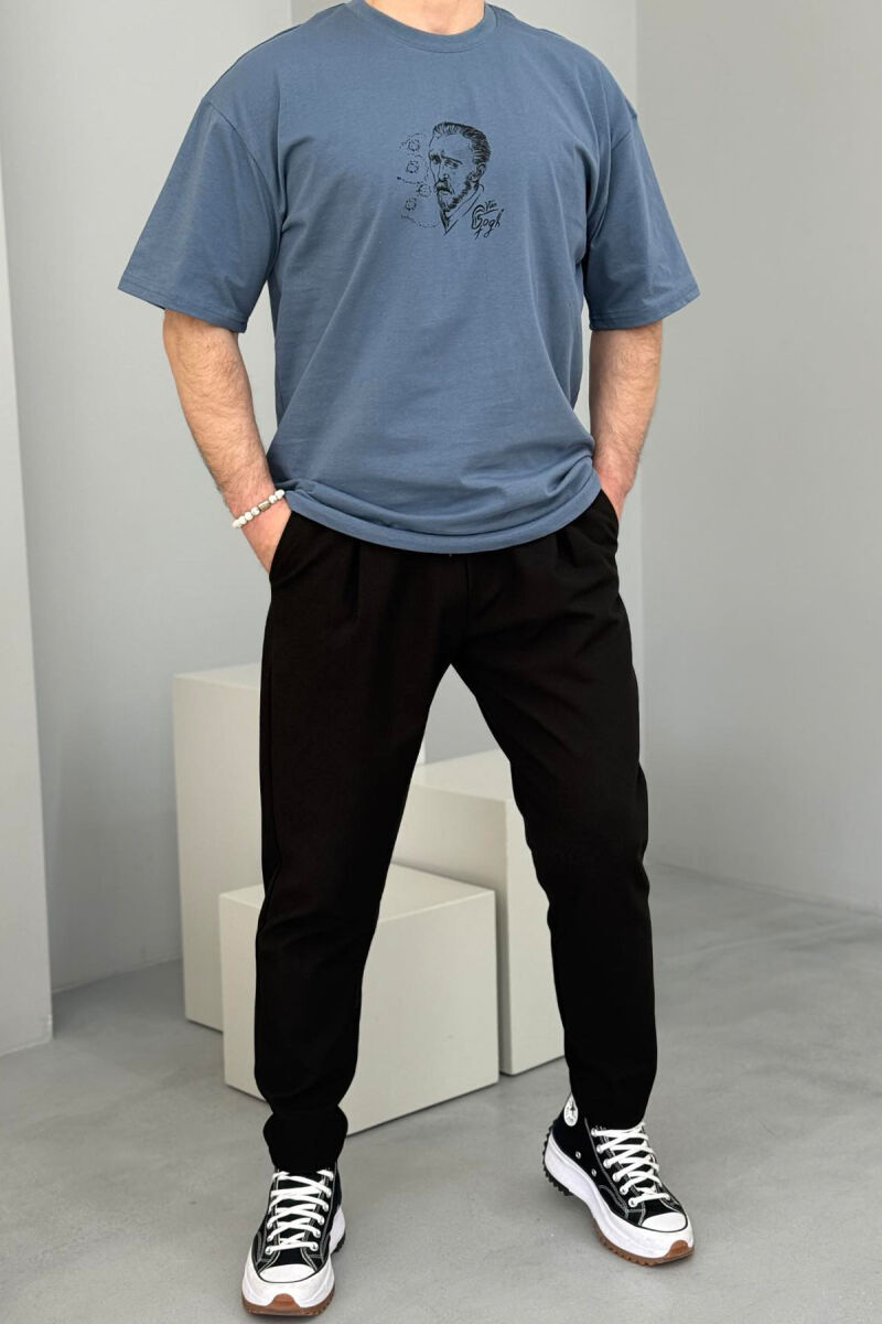 VAN GOGH FRONT & BACK DESIGN MEN T-SHIRT BLUE STONE/GK - 3
