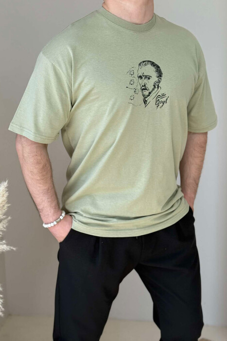 T-SHIRT NJË NGJYRËSH ME DIZAJN PËR MESHKUJ NË NGJYRËN MENTE 