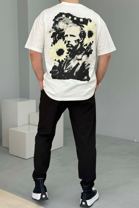VAN GOGH FRONT & BACK DESIGN MEN T-SHIRT WHITE-E BARDHE - 3