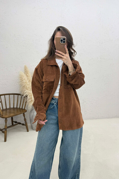 FRONT POCKETS WOMAN SHIRT BROWN/KAFE - 1