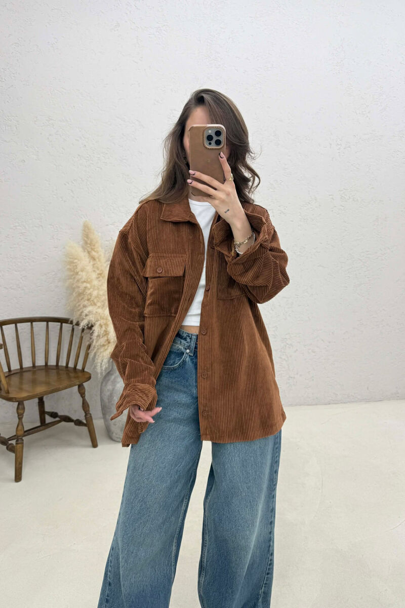 FRONT POCKETS WOMAN SHIRT BROWN/KAFE - 1