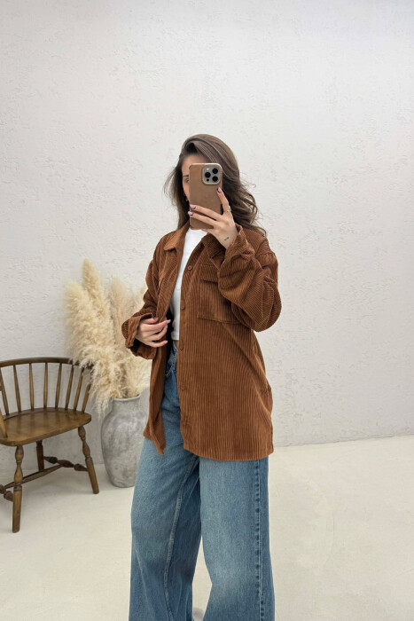 FRONT POCKETS WOMAN SHIRT BROWN/KAFE - 2