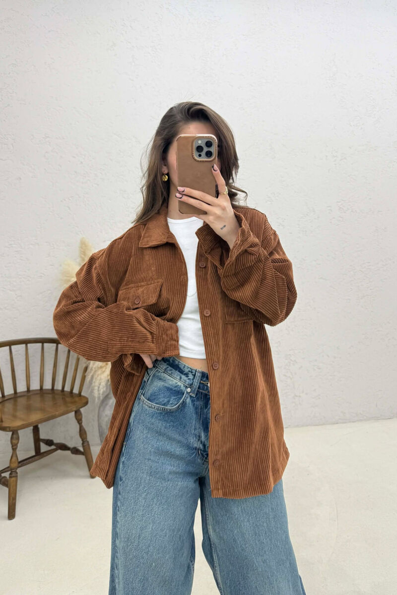 FRONT POCKETS WOMAN SHIRT BROWN/KAFE - 3