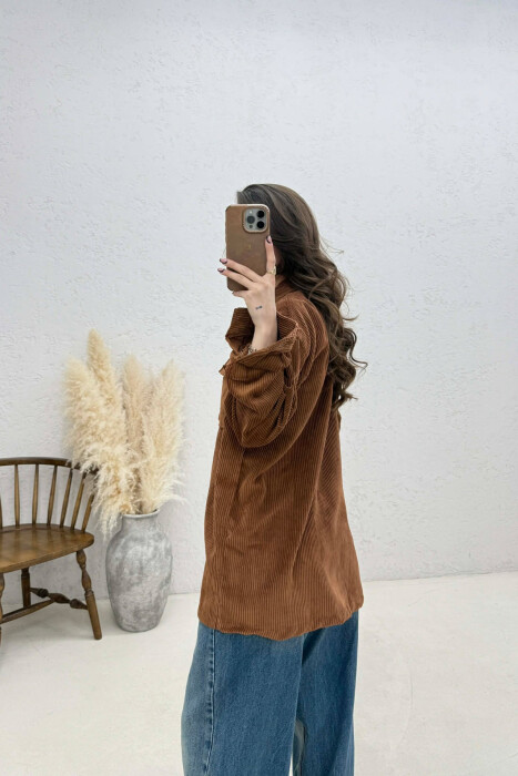 FRONT POCKETS WOMAN SHIRT BROWN/KAFE - 4