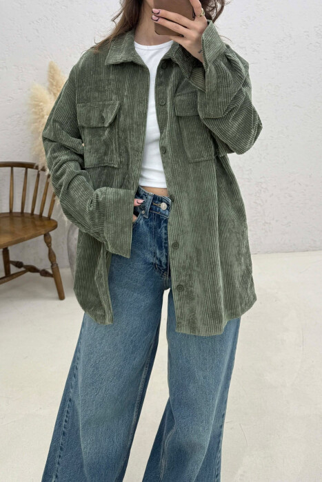 FRONT POCKETS WOMAN SHIRT GREEN/JESHILE - 1