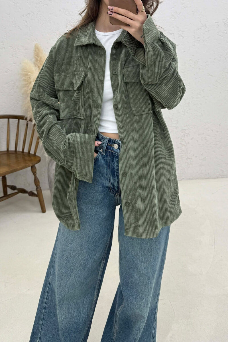 FRONT POCKETS WOMAN SHIRT GREEN/JESHILE - 1