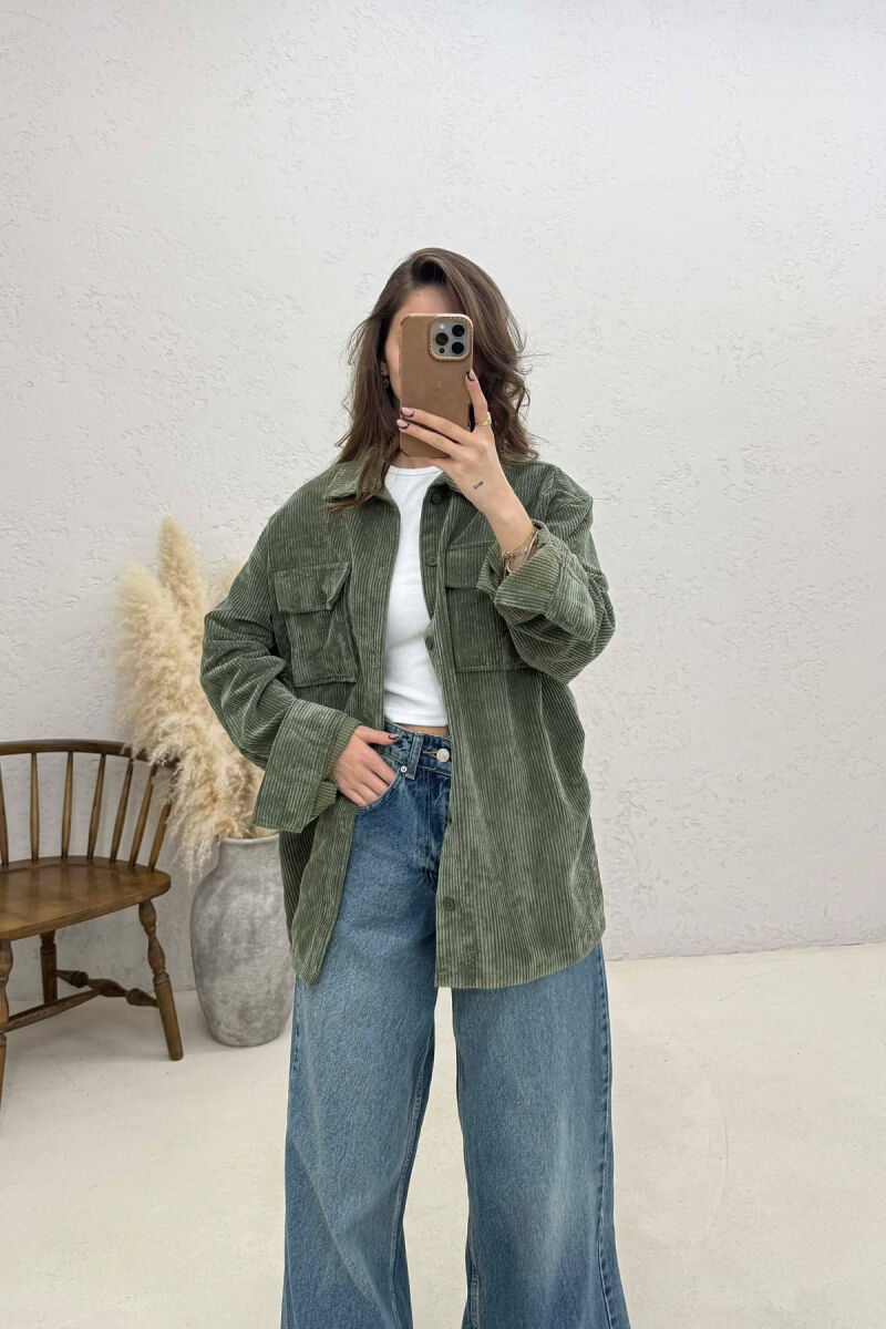 FRONT POCKETS WOMAN SHIRT GREEN/JESHILE - 3