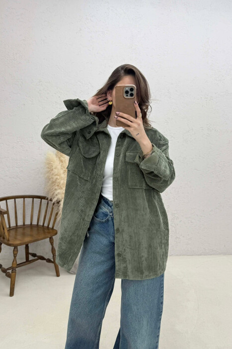 FRONT POCKETS WOMAN SHIRT GREEN/JESHILE - 4