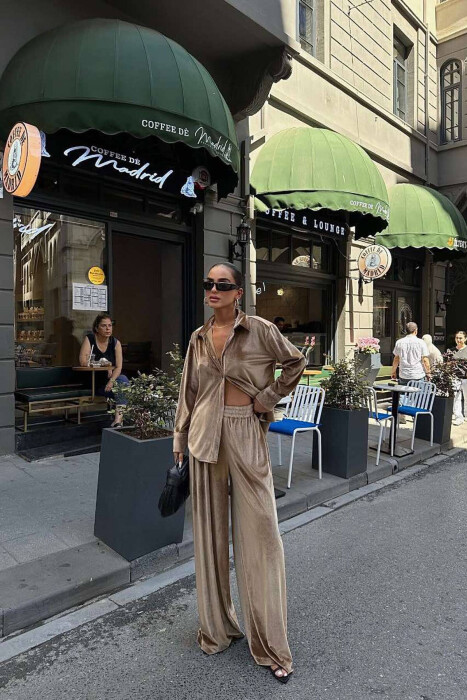 VELVET SHIRT+TROUSERS WOMAN SET BROWN/KAFE - 3