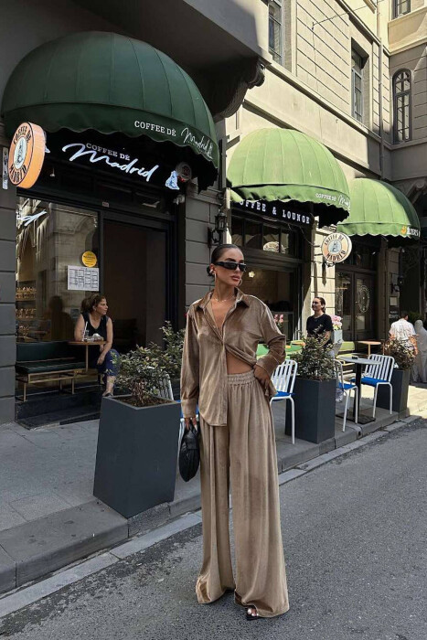 VELVET SHIRT+TROUSERS WOMAN SET BROWN/KAFE - 4