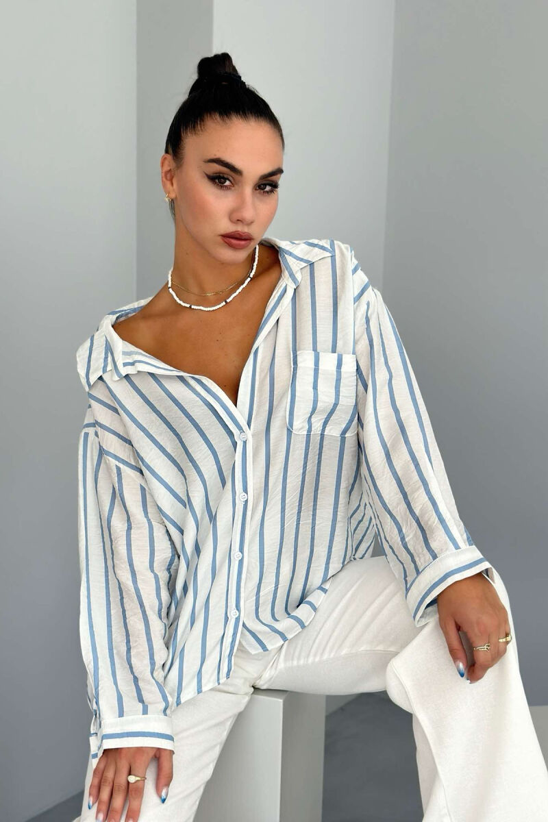 VERTICAL STRIPES WOMEN SHIRT LIGHTBLUE/BZ - 1