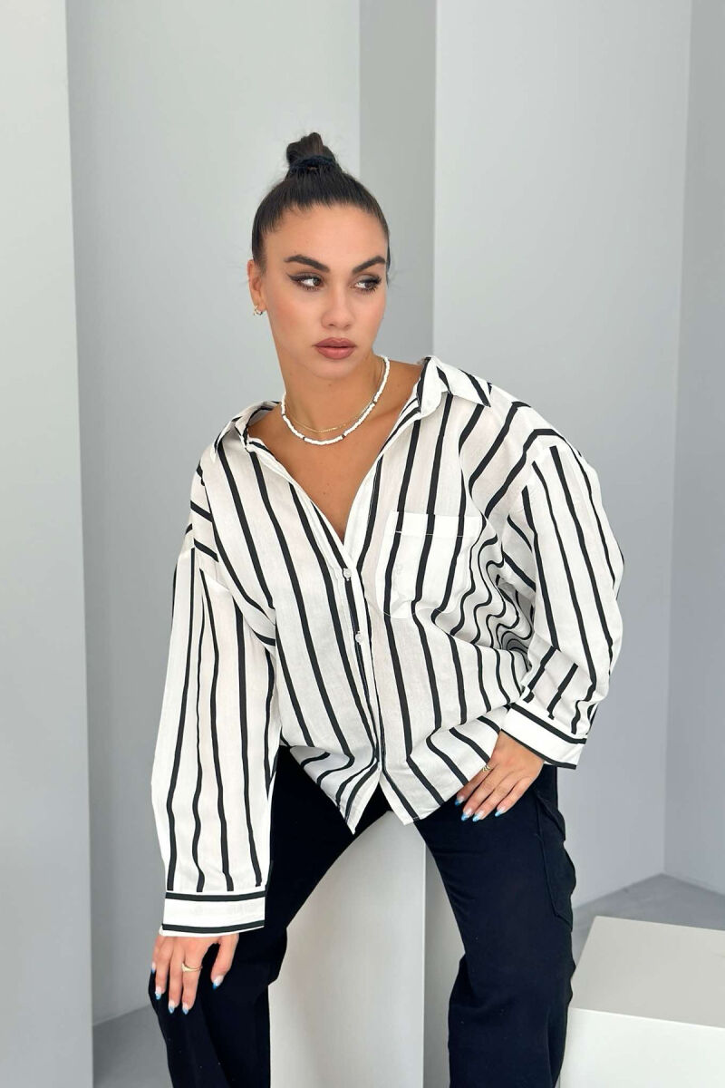 VERTICAL STRIPES WOMEN SHIRT WHITE-E BARDHE - 1