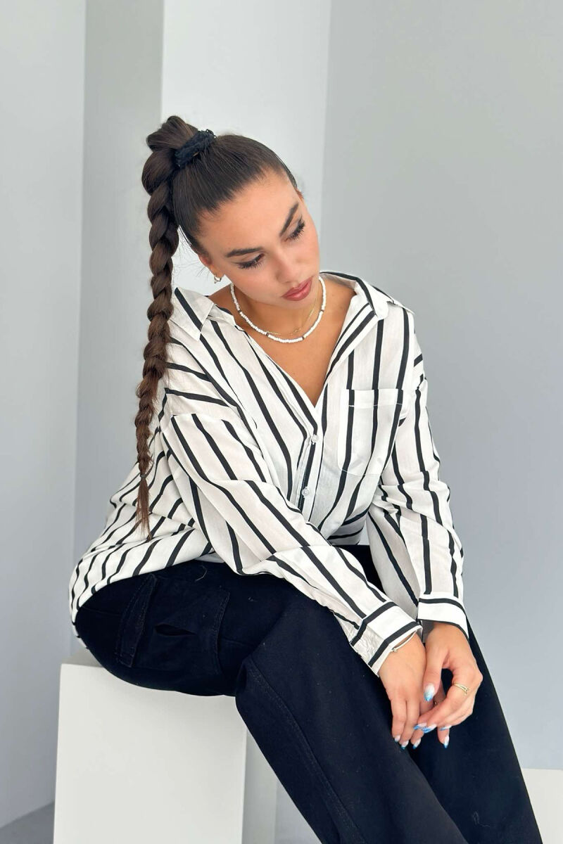 VERTICAL STRIPES WOMEN SHIRT WHITE-E BARDHE - 4